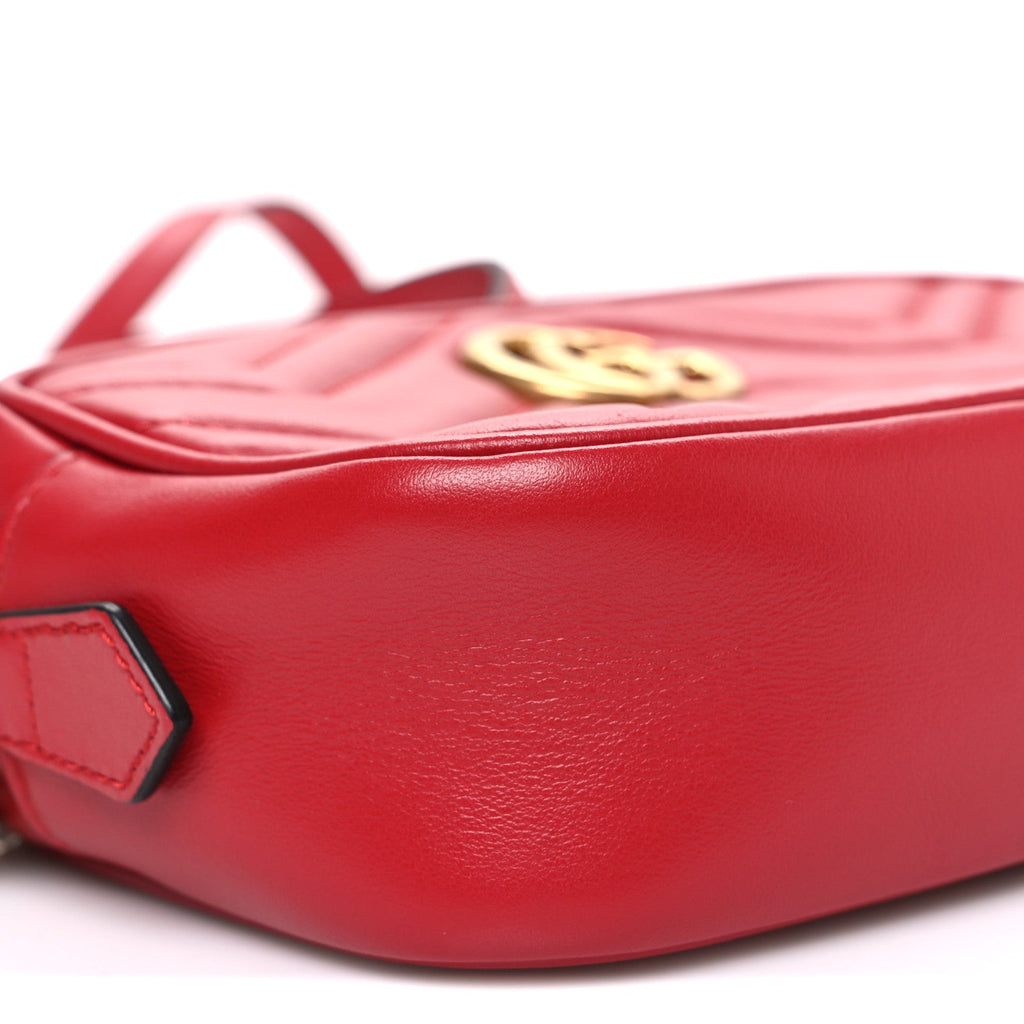 Gucci Calfskin Matelasse Mini GG Marmont Chain Shoulder Bag Hibiscus Red
