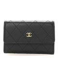 Goatskin Quilted Flap Card Holder Black