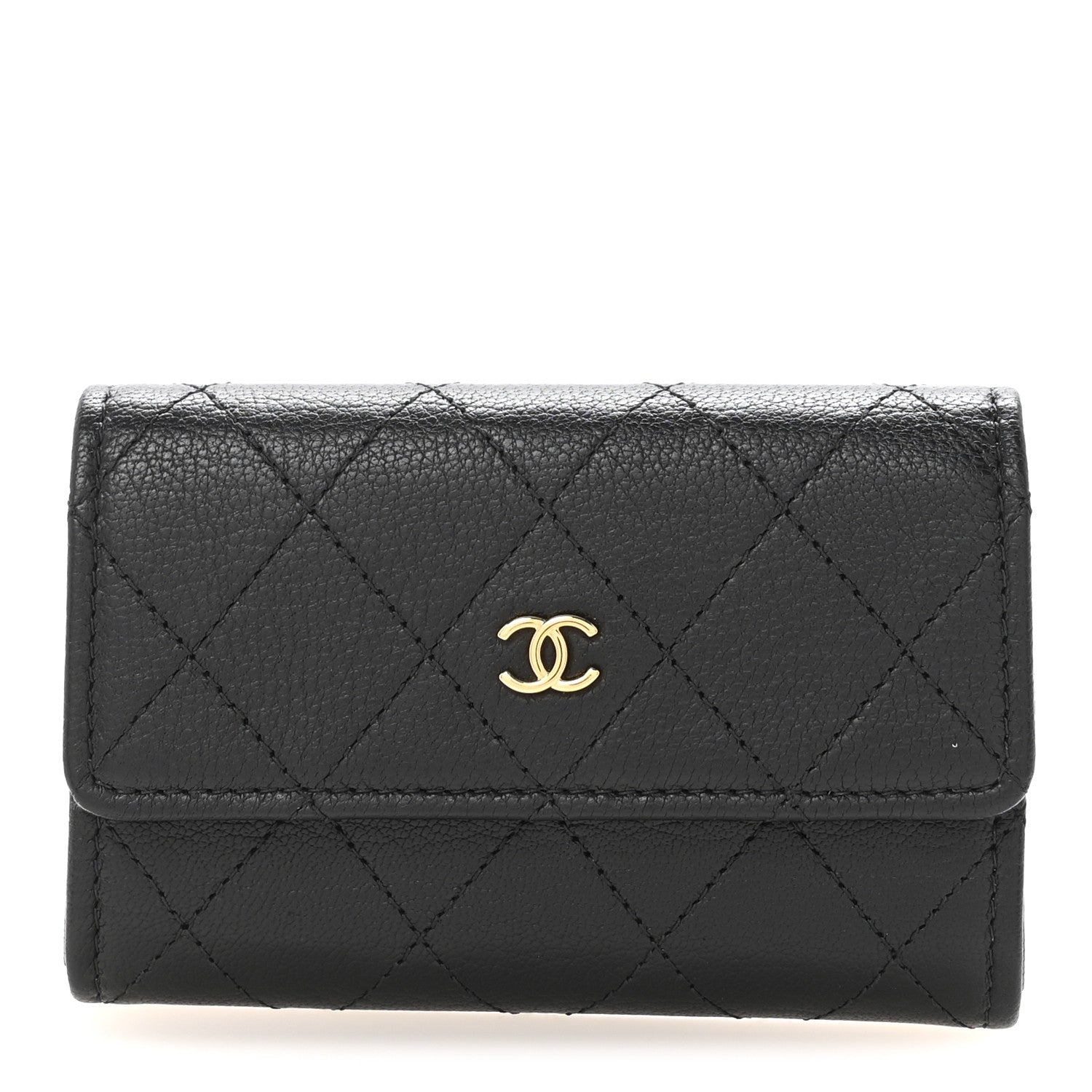 Goatskin Quilted Flap Card Holder Black