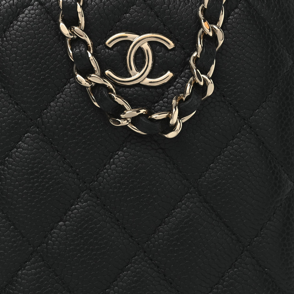 Chanel Caviar Quilted Small Vertical Coco Beauty Vanity Case With Chain Black
