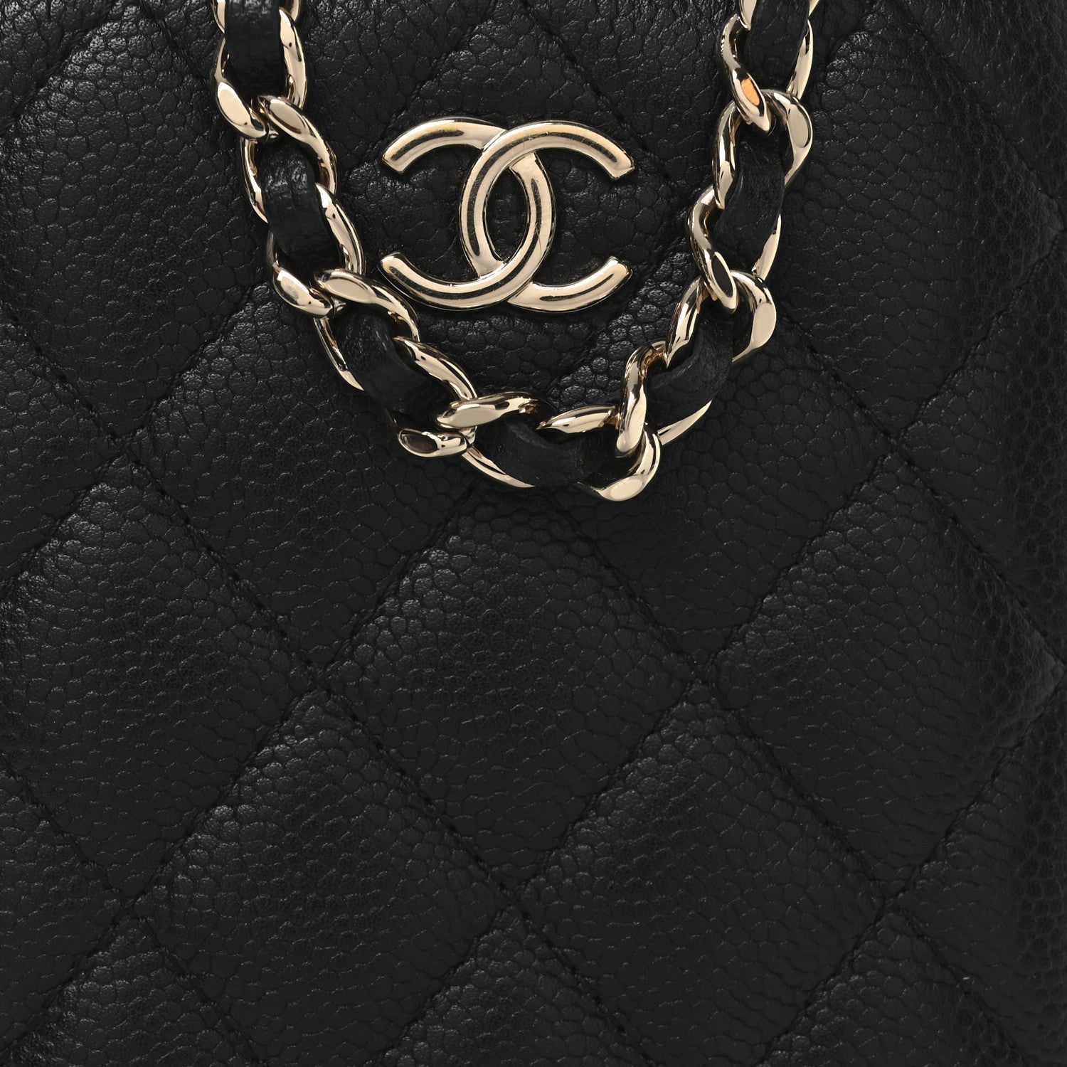 Chanel Caviar Quilted Small Vertical Coco Beauty Vanity Case With Chain Black