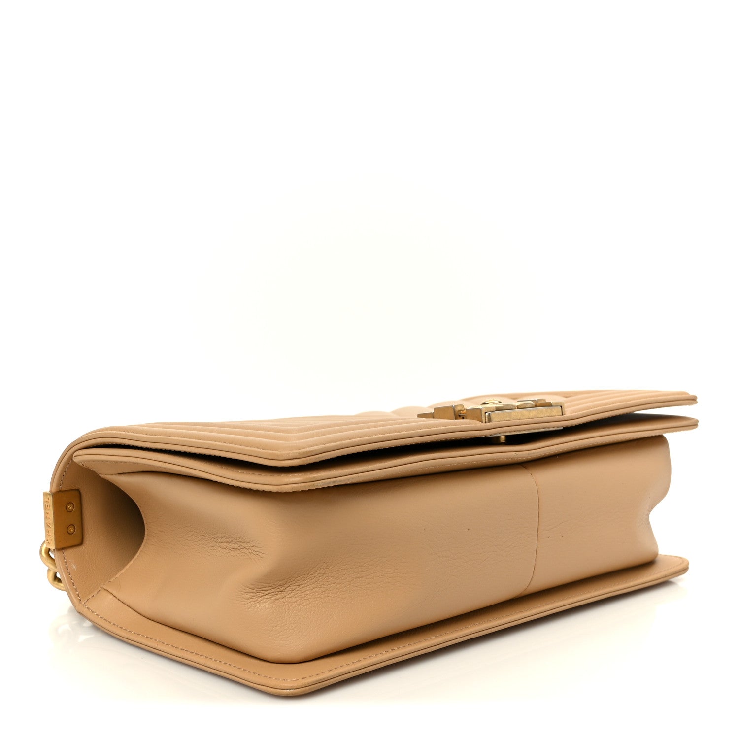 Chanel Lambskin Chevron Quilted Medium Boy Flap Beige