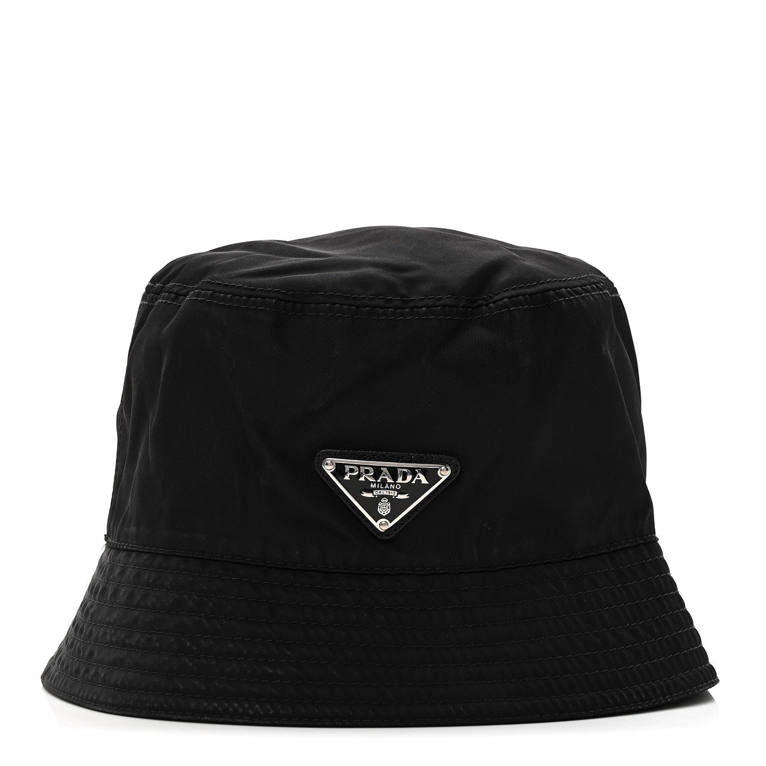 Prada Re-Nylon Metal Triangle Logo Womens Bucket Hat M Black