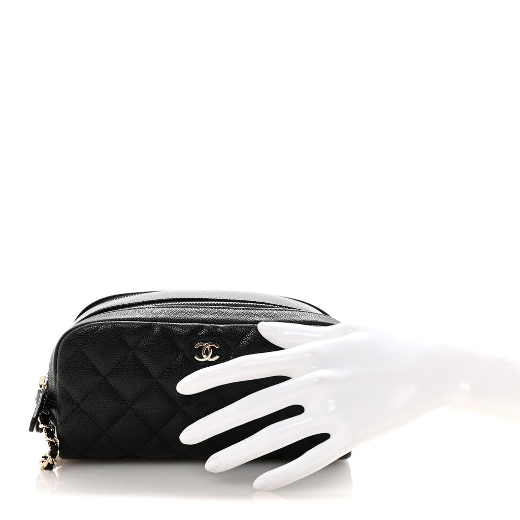 Chanel Caviar Quilted Toiletry Case With Chain Black