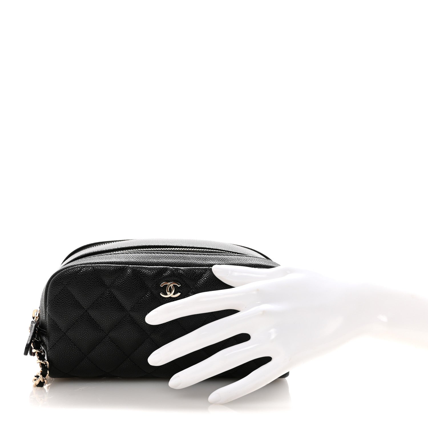 Chanel Caviar Quilted Toiletry Case With Chain Black