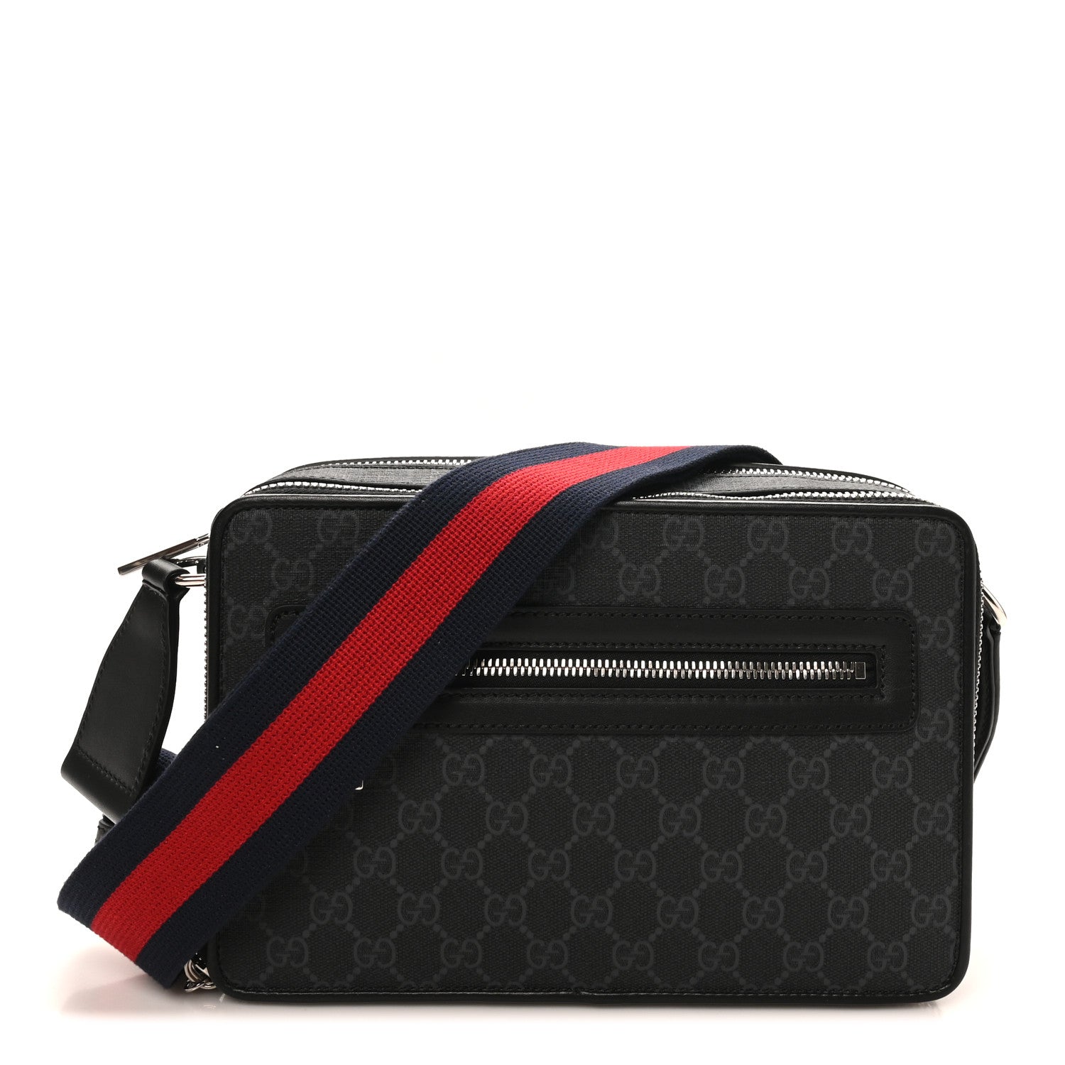 Gucci GG Supreme Monogram Web Small Shoulder Bag Black Grey