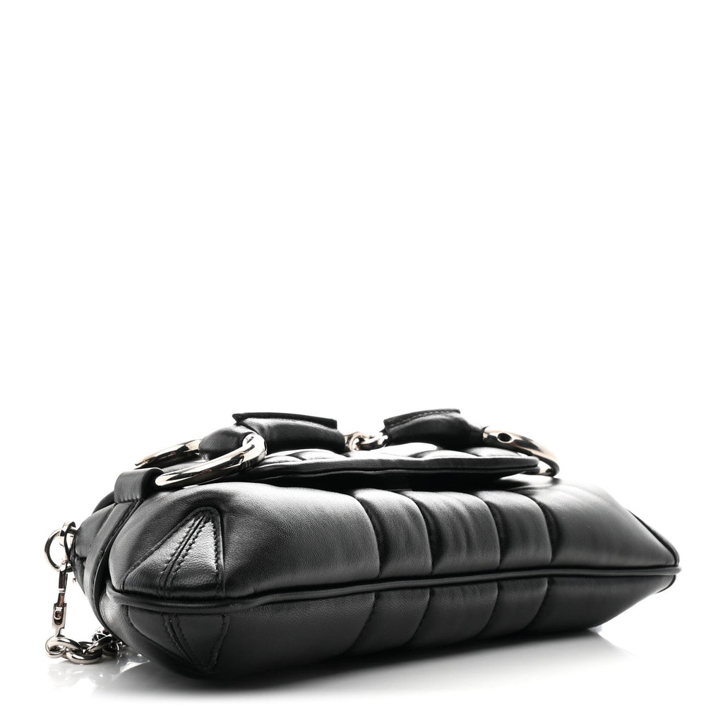 Gucci Nappa Vertical Matelasse Small Maxi Horsebit Chain Shoulder Bag Black