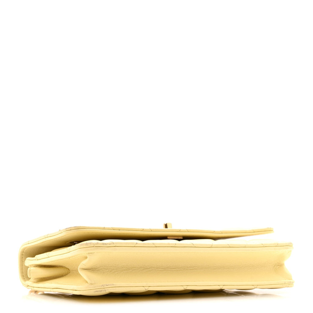Chanel Lambskin Quilted Sweet Camellia Wallet on Chain WOC Yellow