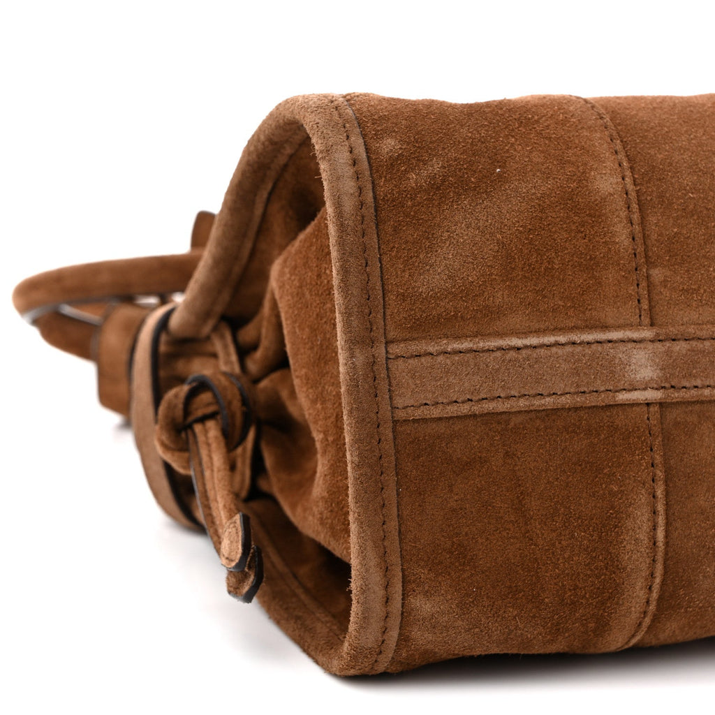 Prada Suede Triangle Medium Bonnie Shoulder Bag Cacao