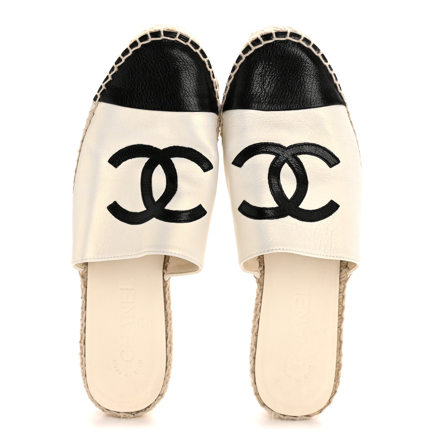 Iridescent Goatskin CC Espadrille Mules 39 Ivory Black
