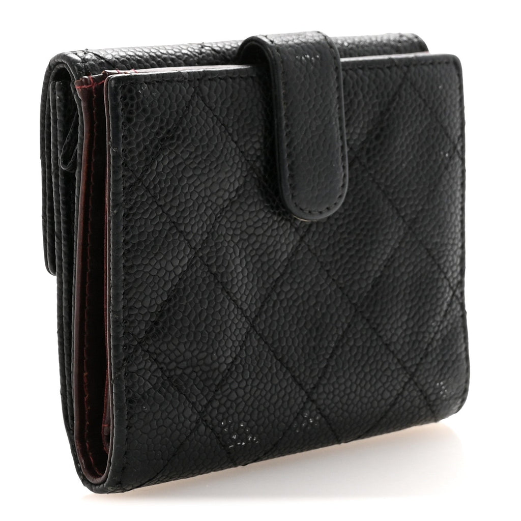 Caviar Quilted Compact French Flap Wallet Black