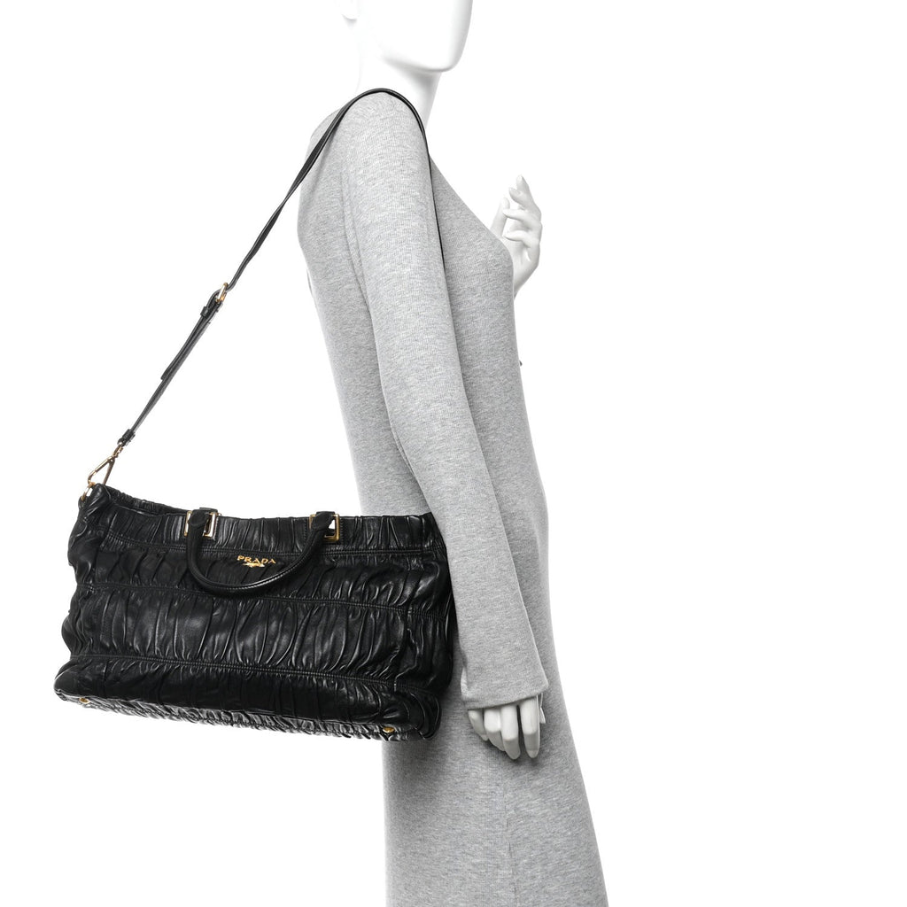 Prada Nappa Gaufre Top Handle Satchel Black