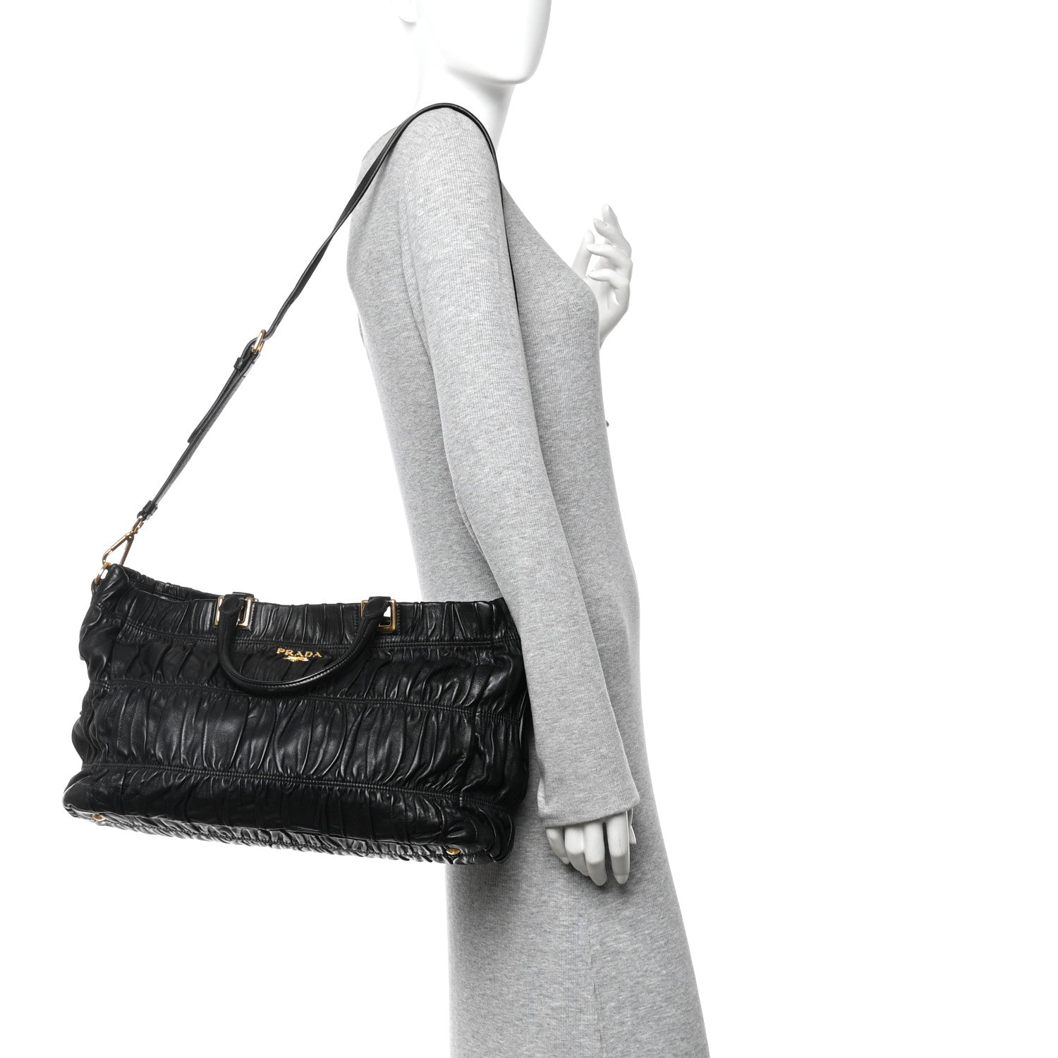 Prada Nappa Gaufre Top Handle Satchel Black