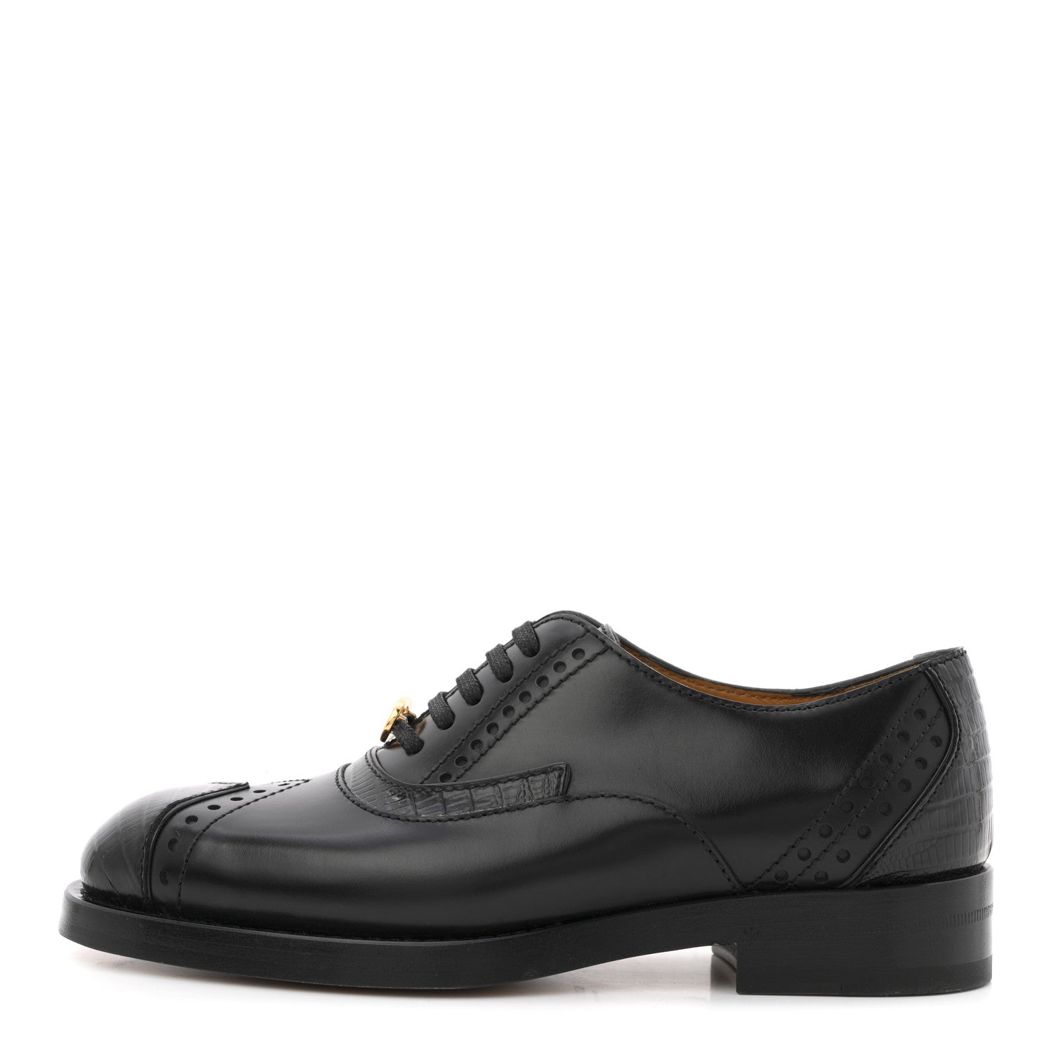 Gucci Glossy Calfskin Tejus Womens Lace Up Loafers 35 Black