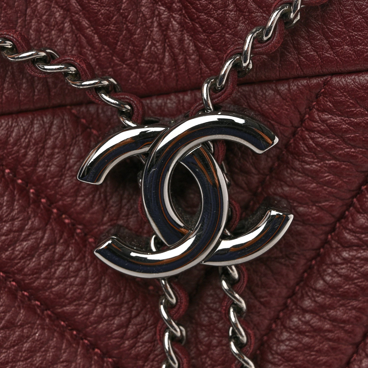 Chanel Deerskin Chevron Medium CC Chain Bucket Drawstring Bag Burgundy