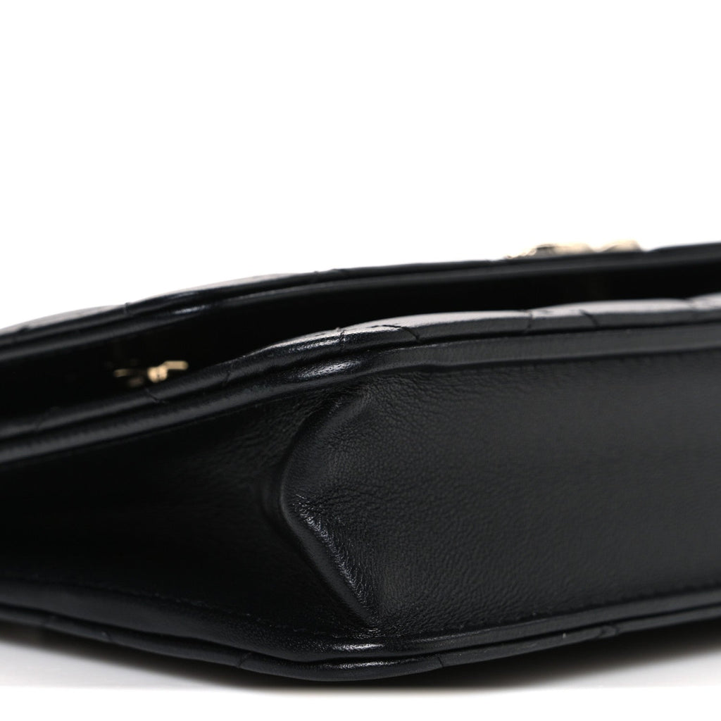 Chanel Lambskin Pearl Strass Quilted CC Wallet on Chain WOC Black