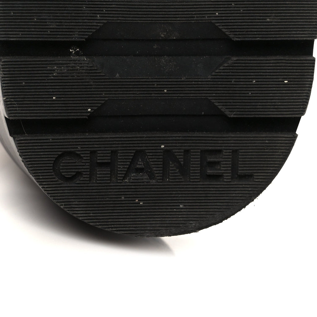 Chanel Shiny Lambskin Quilted Lace Up Combat Boots 36 Beige Black