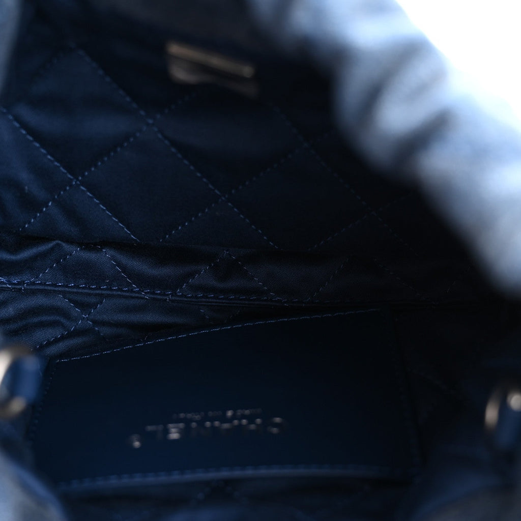 Chanel Washed Denim Quilted Studded Mini Chanel 22 Blue
