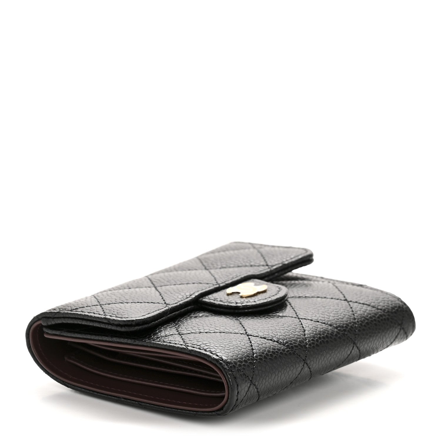 Caviar Quilted Compact Flap Wallet Black