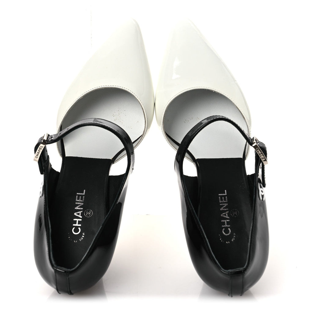 Patent Calfskin CC Pumps 37 White Black