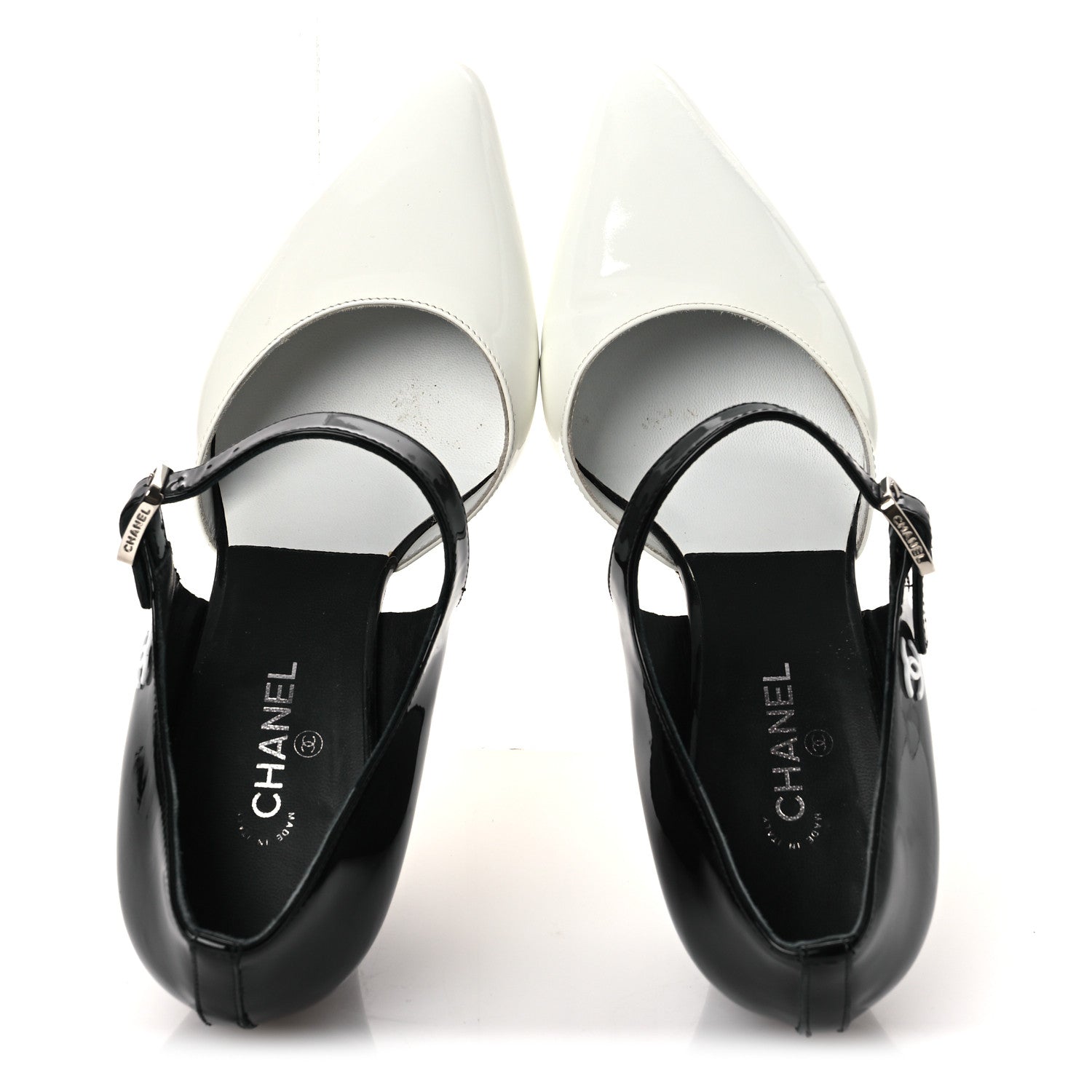 Patent Calfskin CC Pumps 37 White Black