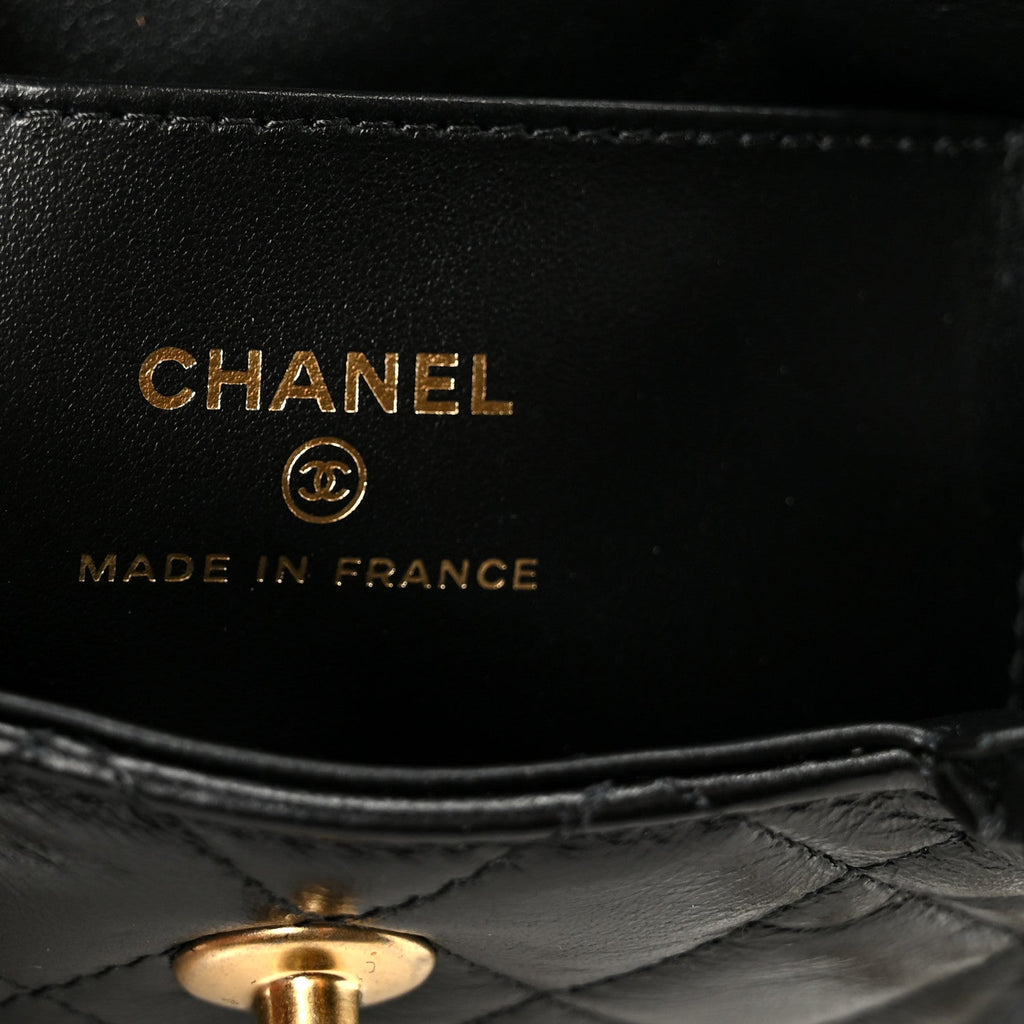 Chanel Shiny Aged Calfskin Quilted Mini Nano Kelly Shopper Black