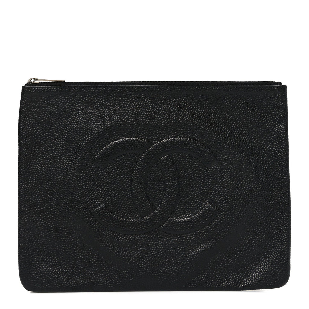 Chanel Caviar Timeless CC Cosmetic Pouch Clutch Black