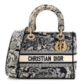 Christian Dior Canvas Toile De Jouy Embroidered Medium Lady D-Lite Navy