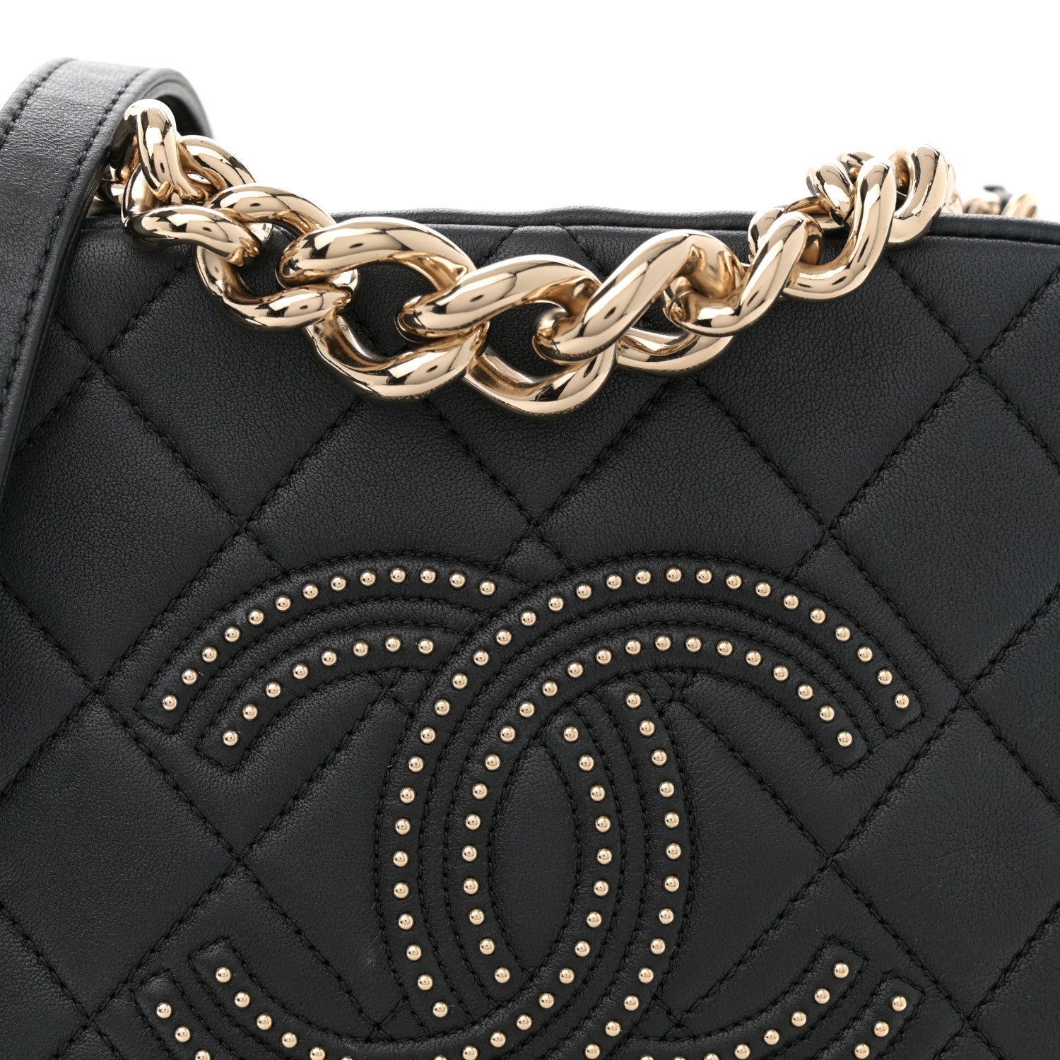 Chanel Lambskin Quilted Studded Quilted Vanity Case With Chain Black
