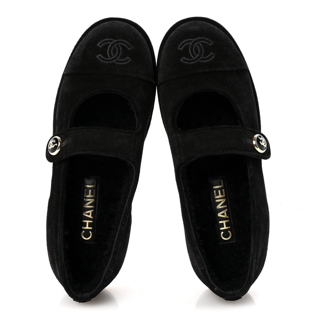 Chanel Suede Cap Toe CC Mary Jane Flats 37 Black