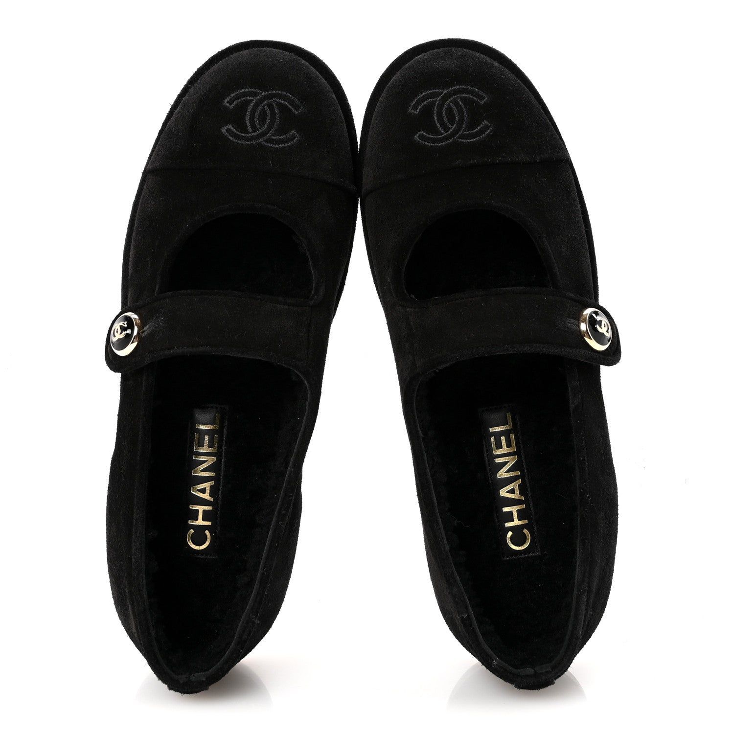 Chanel Suede Cap Toe CC Mary Jane Flats 37 Black