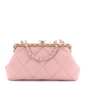 Chanel Lambskin Quilted Chain Frame Clutch Pink