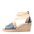 Gucci New Denim GG Monogram Pilar Ankle Wrap Espadrille Wedge Sandals 36.5 Light Blue