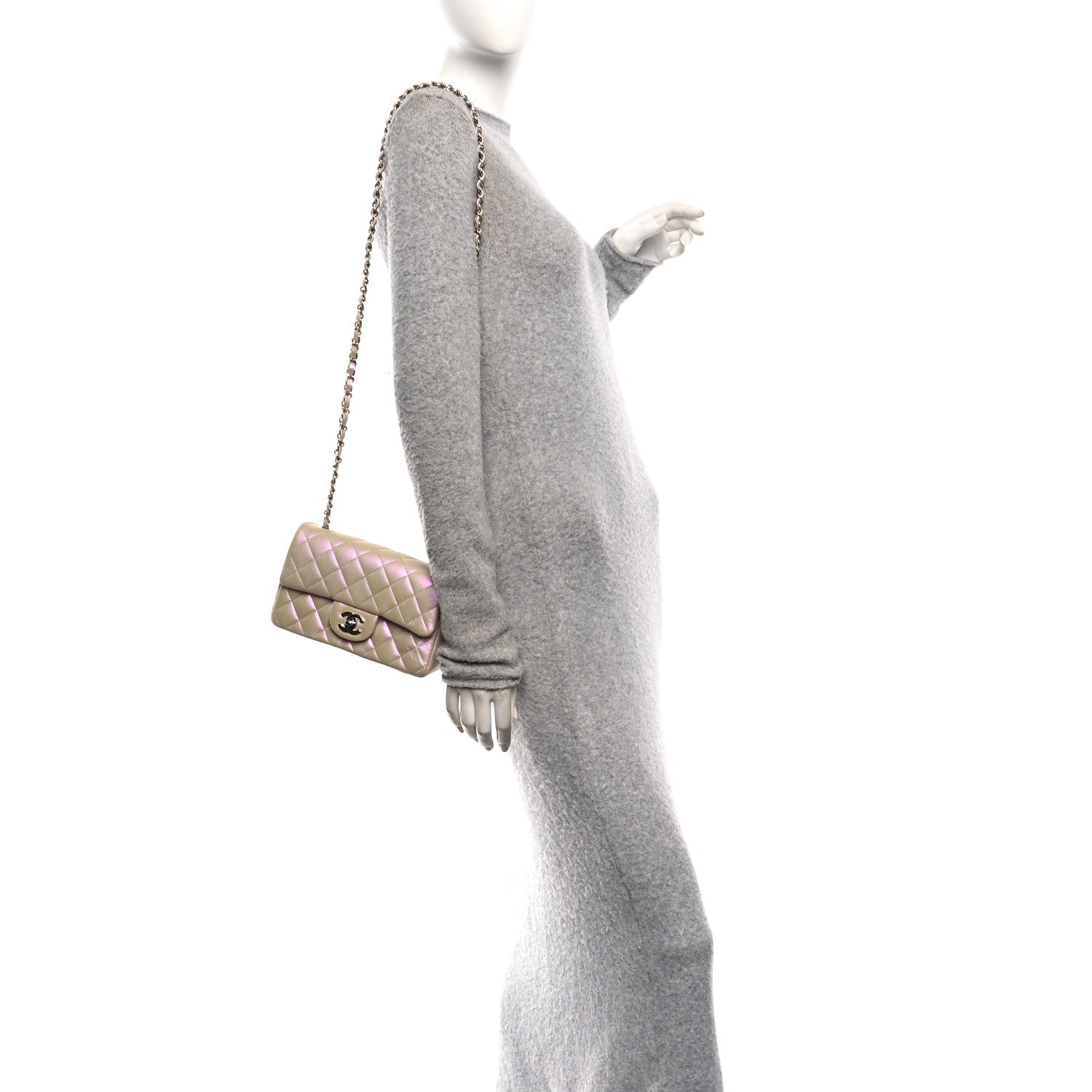 Chanel Iridescent Calfskin Quilted Mini Rectangular Flap Pink