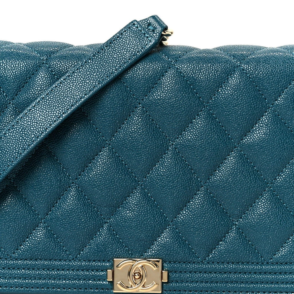 Chanel Caviar Quilted Boy Wallet On Chain WOC Blue