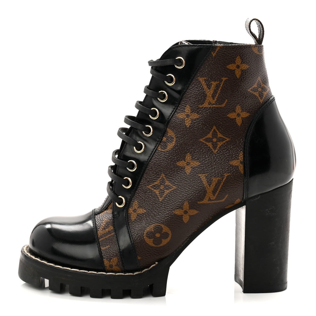 Louis Vuitton Patent Calfskin Monogram Star Trail Ankle Boots 37.5 Black
