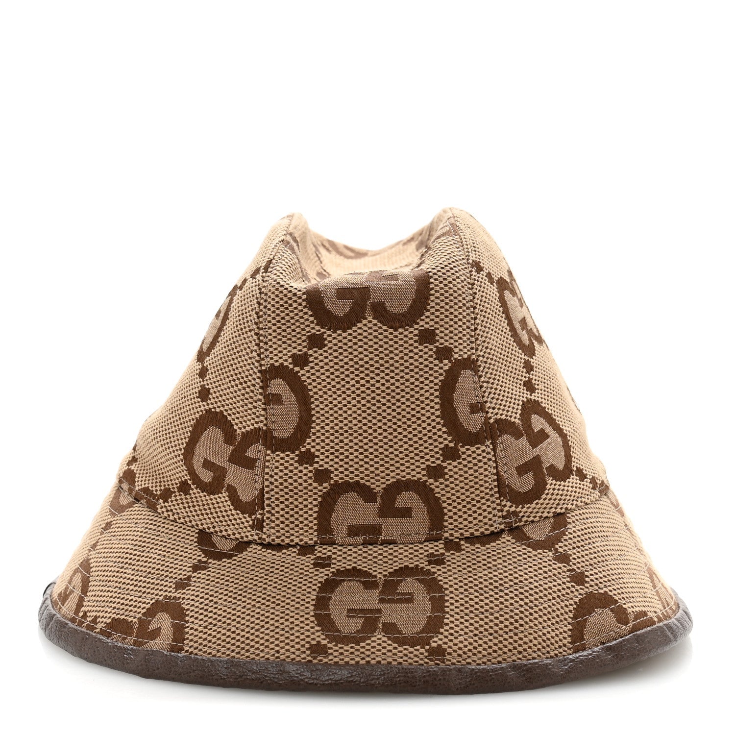 Gucci Monogram Jumbo GG Bucket Hat L Camel Ebony New Acero