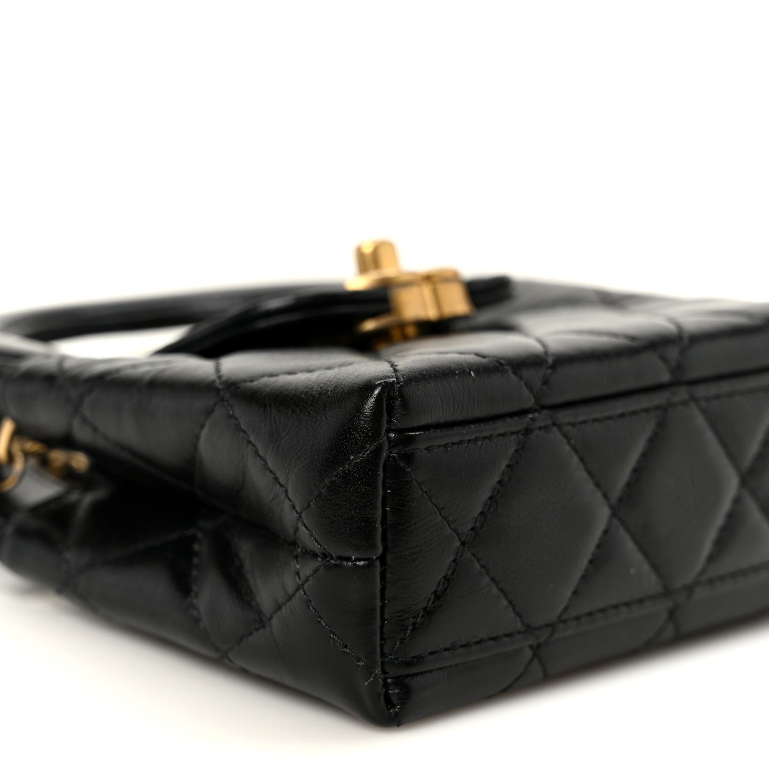 Chanel Shiny Aged Calfskin Quilted Mini Nano Kelly Shopper Black