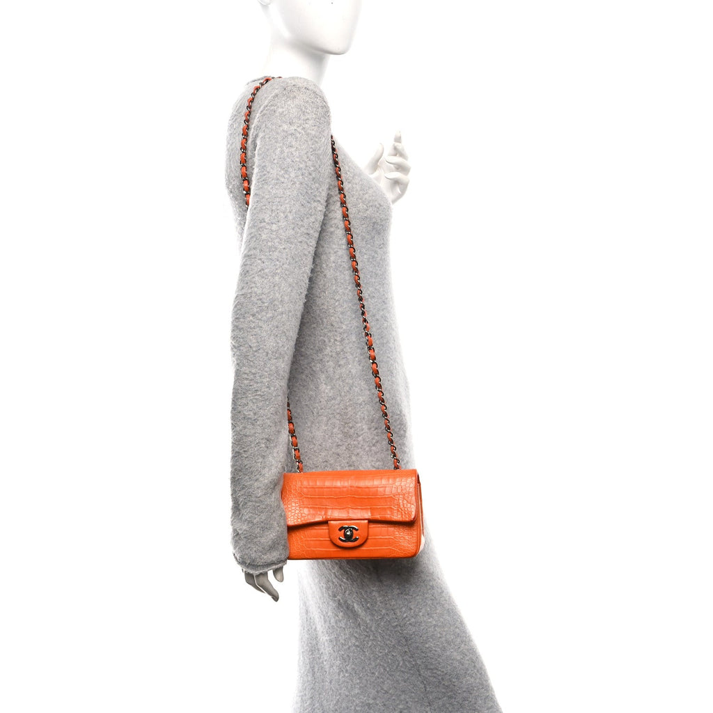 Chanel Alligator Mini Rectangular Flap Orange