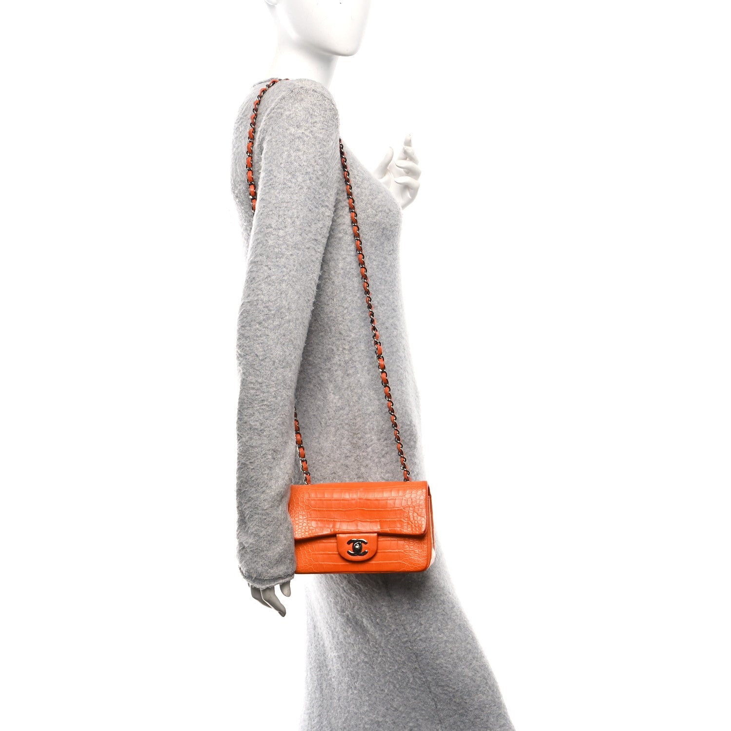 Chanel Alligator Mini Rectangular Flap Orange