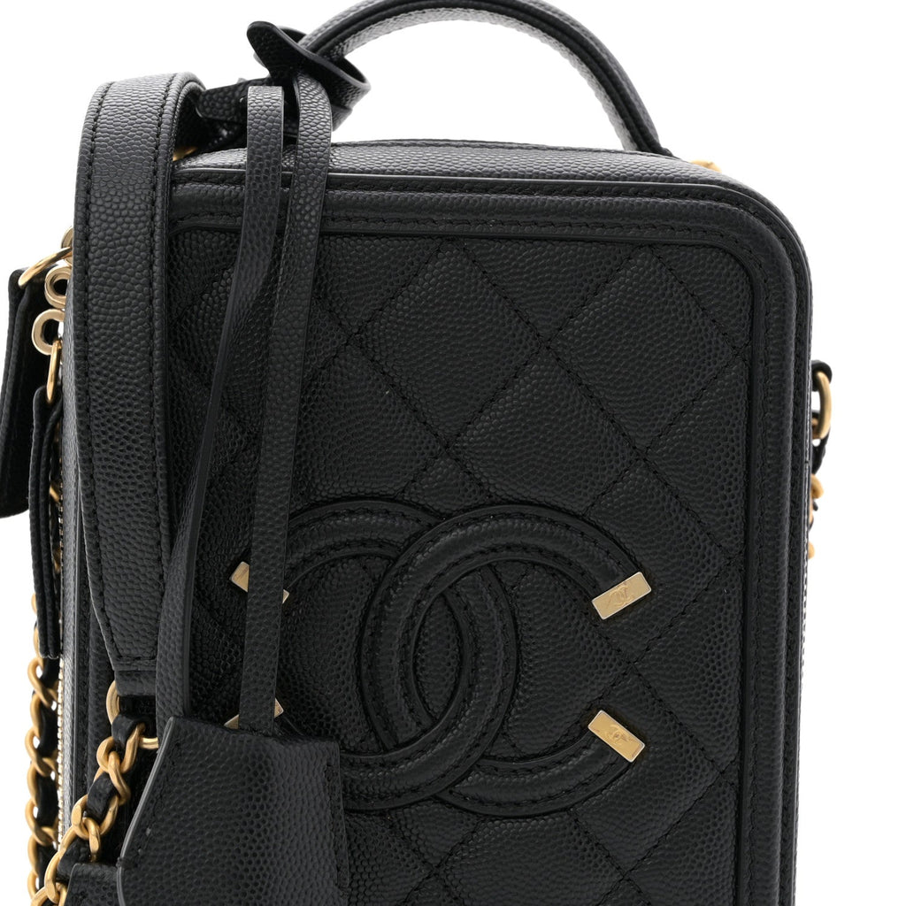 Chanel Caviar Quilted CC North South Filigree Vanity Case Black