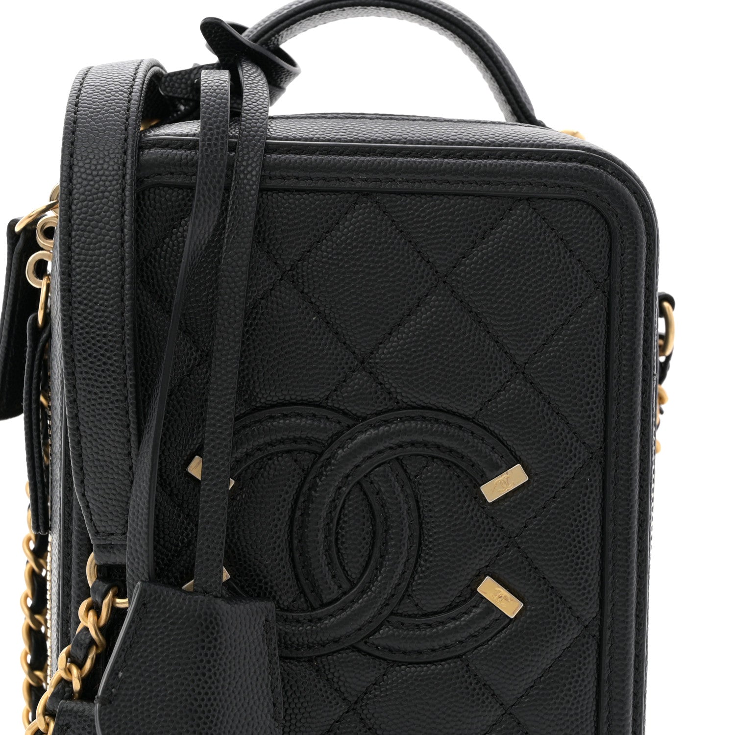 Chanel Caviar Quilted CC North South Filigree Vanity Case Black