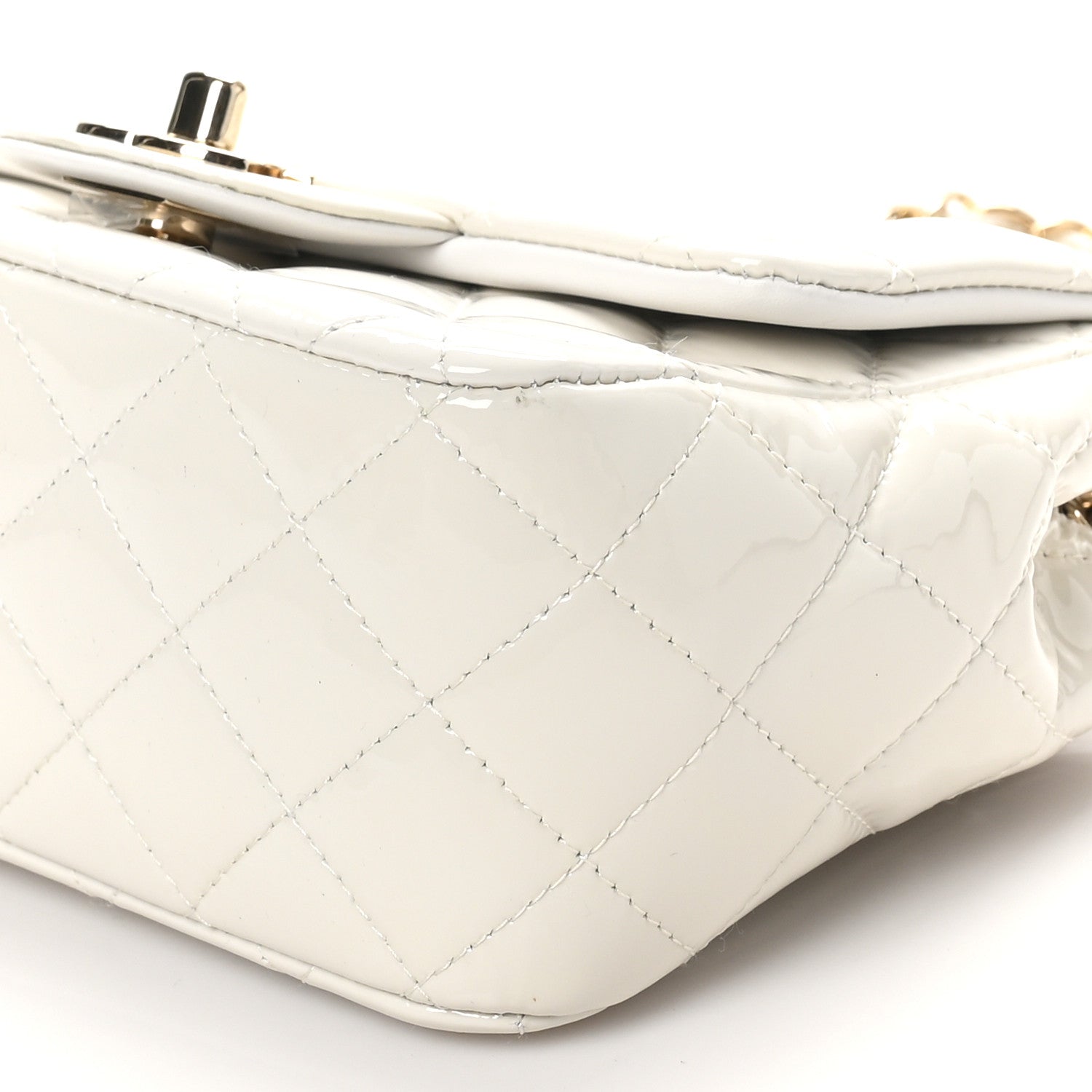 Chanel Patent Quilted Mini Square Flap White
