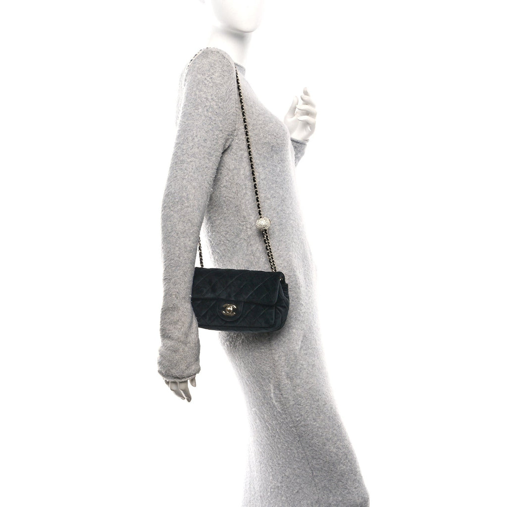 Chanel Velvet Quilted Mini Rectangular Pearl Crush Flap Black