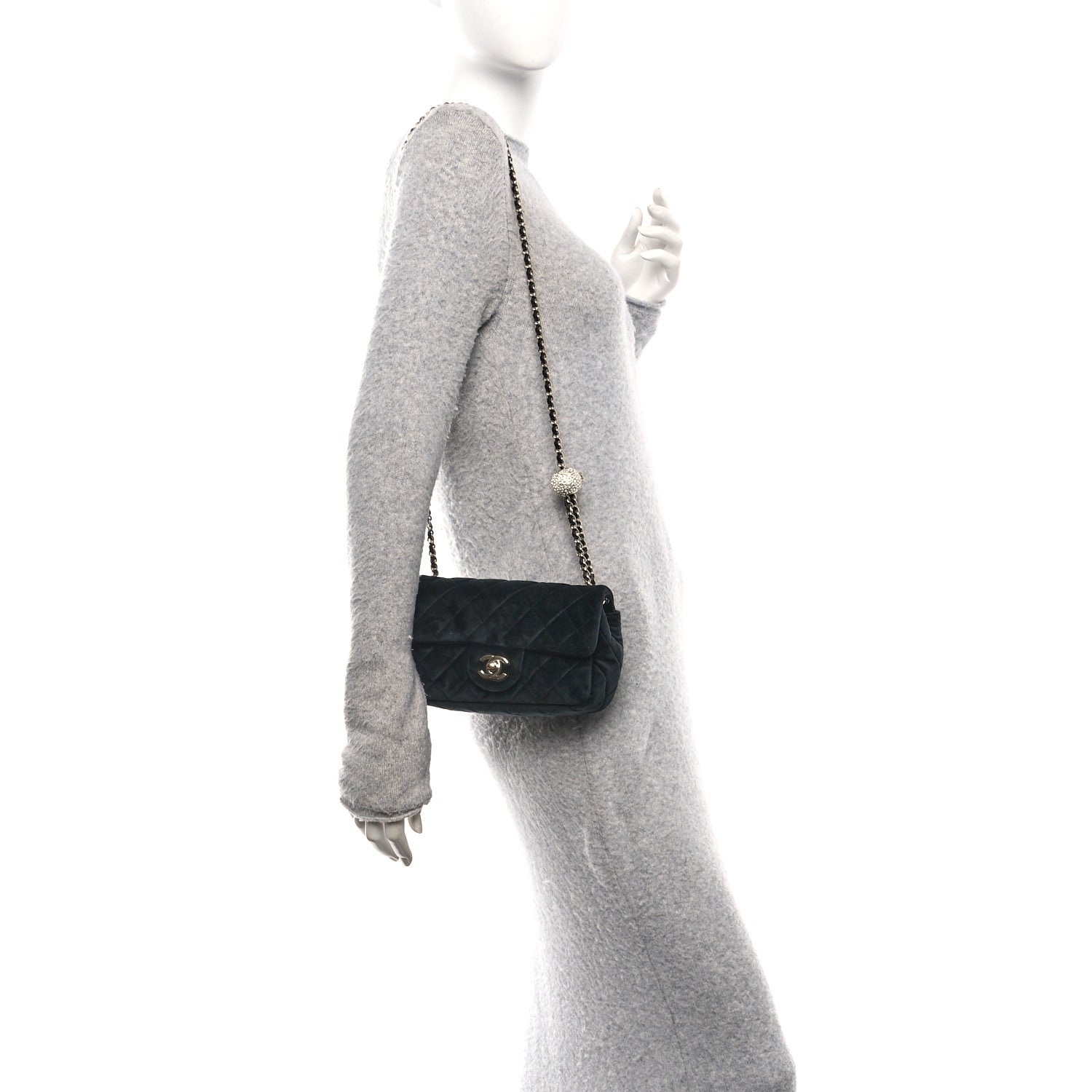 Chanel Velvet Quilted Mini Rectangular Pearl Crush Flap Black