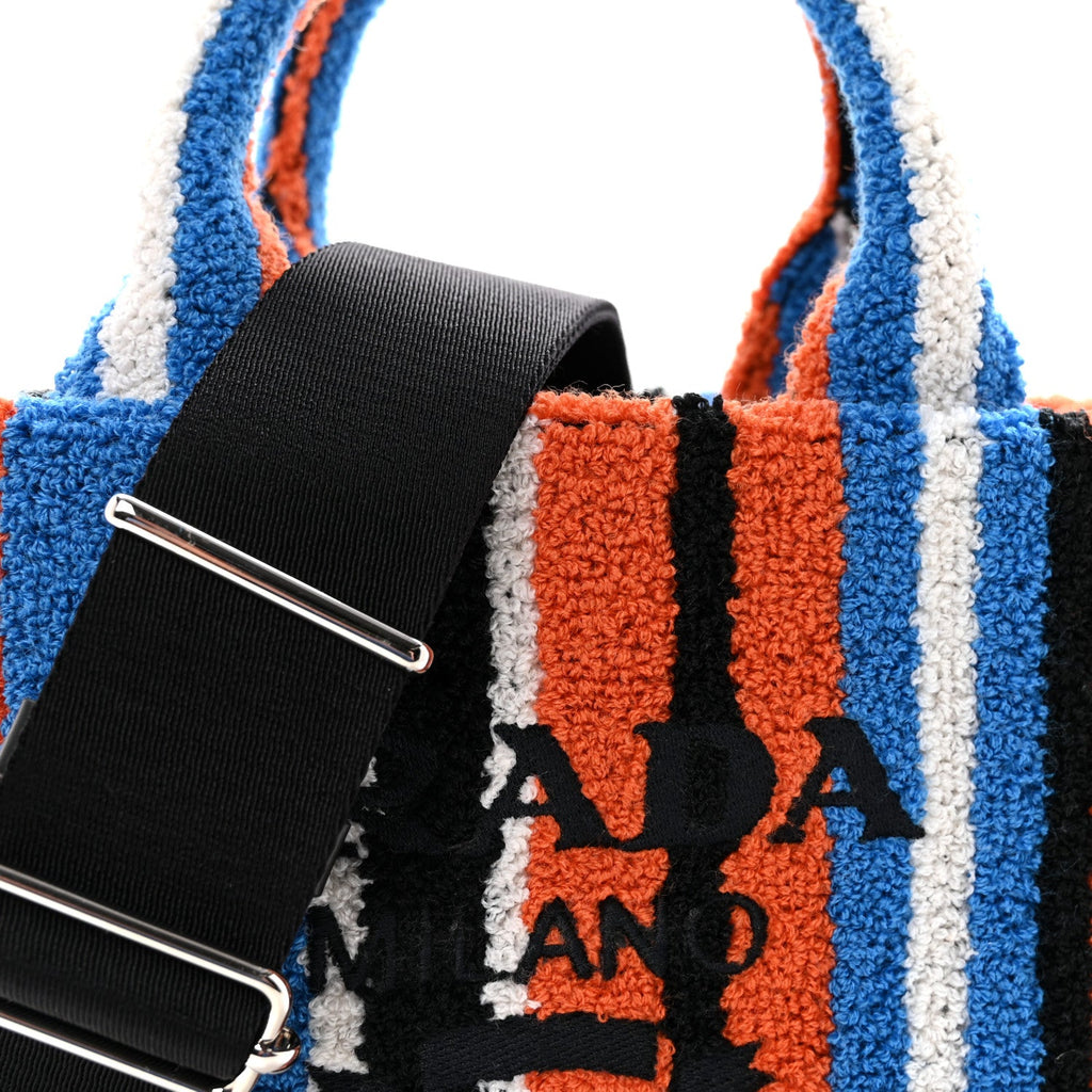 Prada Terry Cloth Small Stripe Tote Arancio
