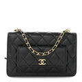 Chanel Caviar Quilted Pocket Clutch With Chain WOC Black