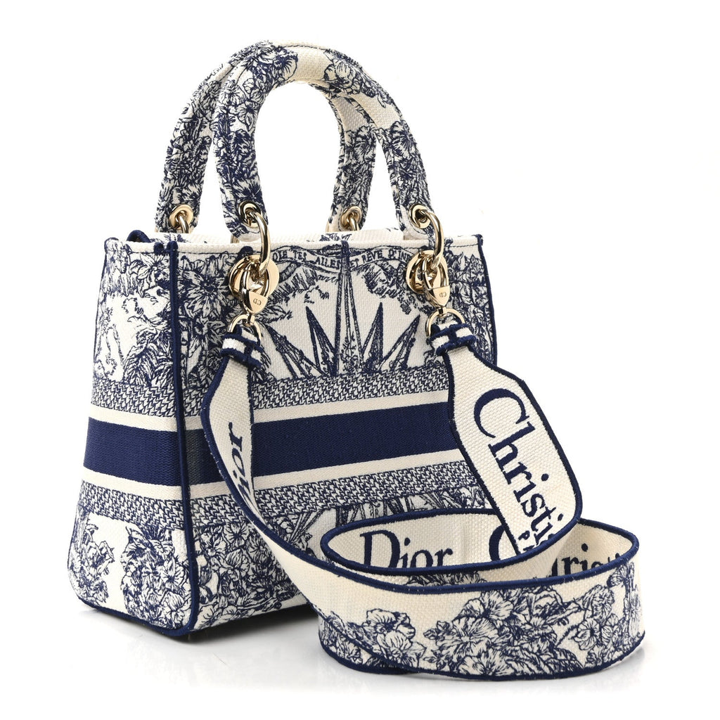 Christian Dior Canvas Reverse Embroidered Rêve d'Infini Medium Lady D-Lite Blue Multicolor