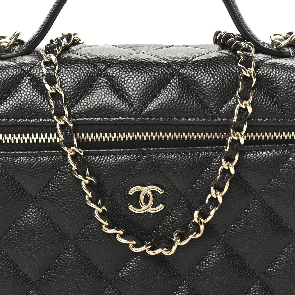 Chanel Caviar Quilted Top Handle Slim Vanity With Chain Black