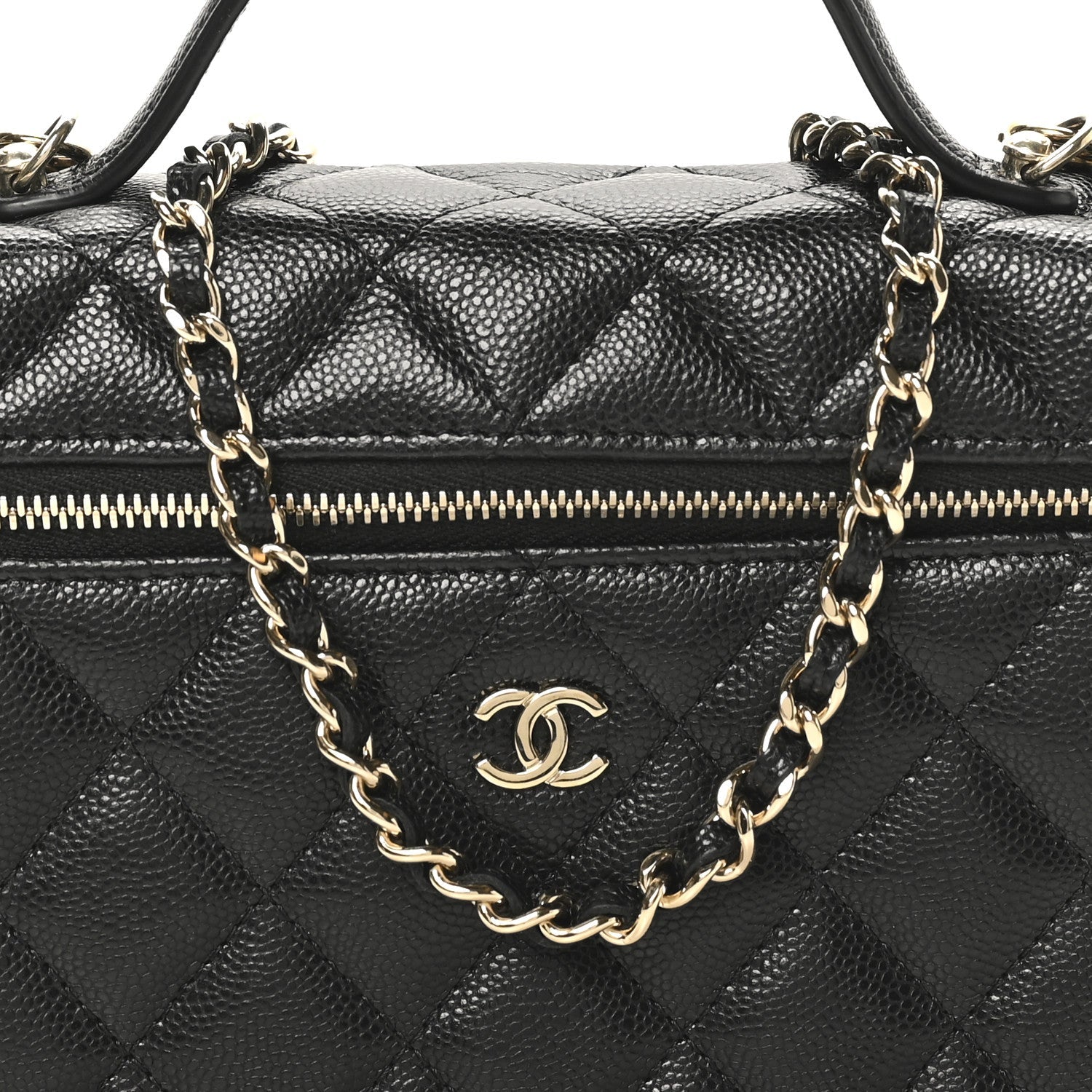 Chanel Caviar Quilted Top Handle Slim Vanity With Chain Black